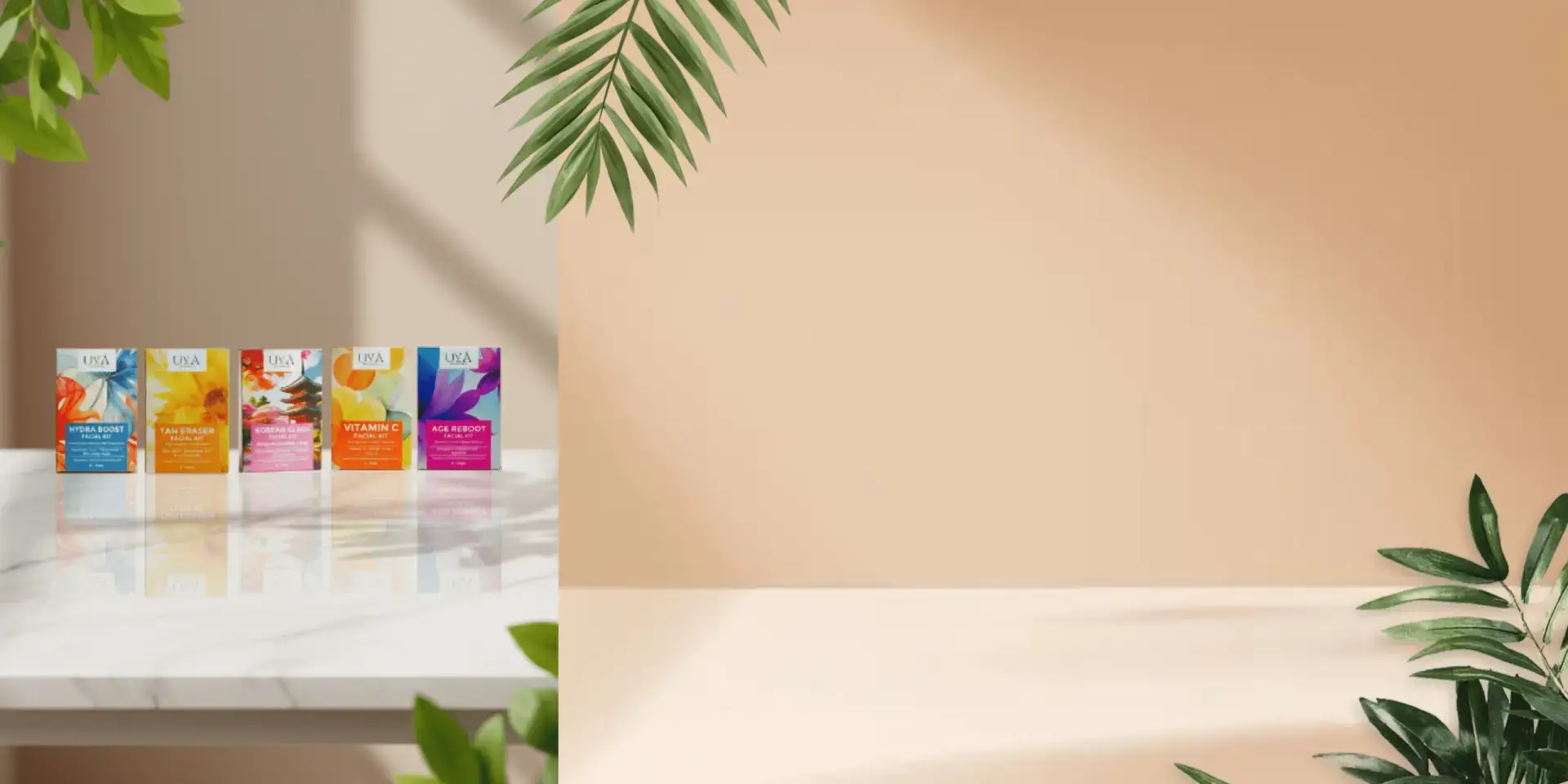 UVA Cosmetics collection — skincare essentials in elegant packaging